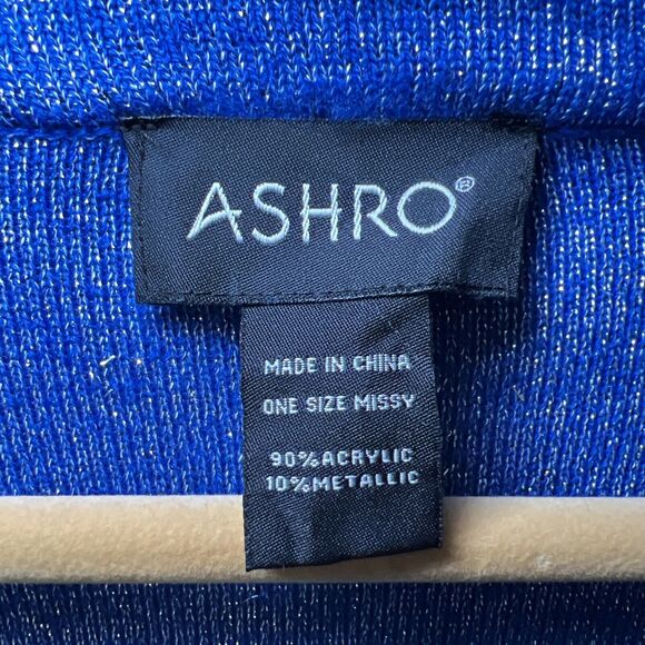 ASHRO Open Shawl Poncho Cardigan Sweater OS Metallic Blue Green Black Tribal - Picture 4 of 8